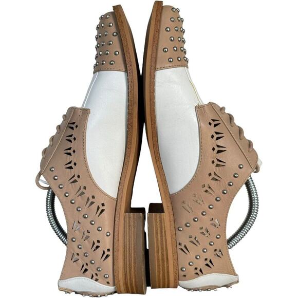 Sam Edelman Womens Jayna Oxfords Beige Studded Leather Lace Up Cap Toe Flat 7.5M - Picture 4 of 12